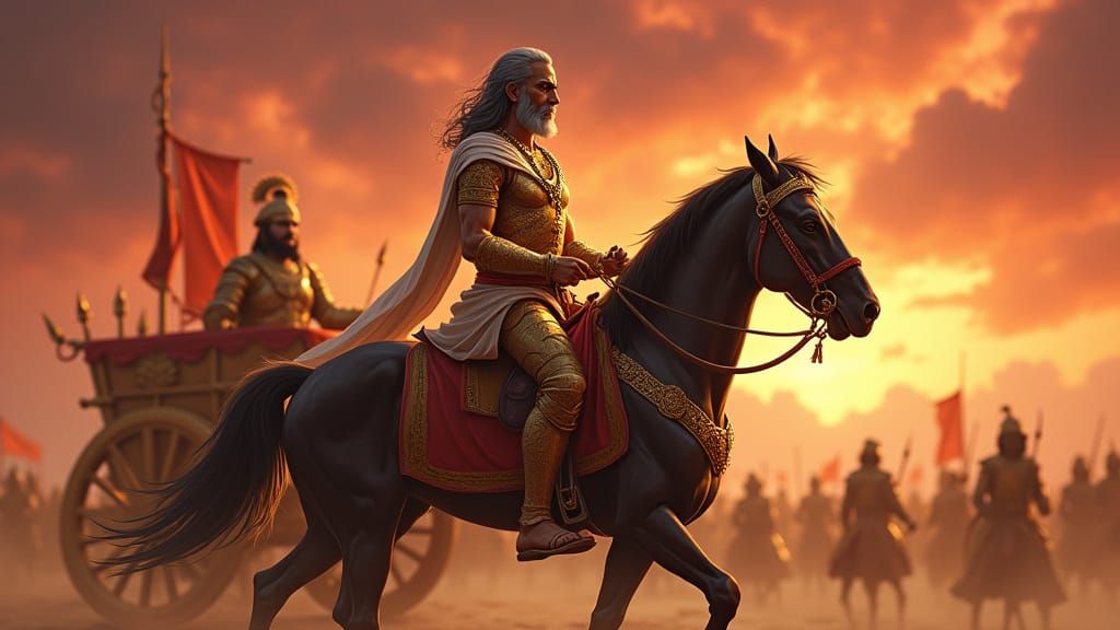Dronacharya on Horseback in Anime Style