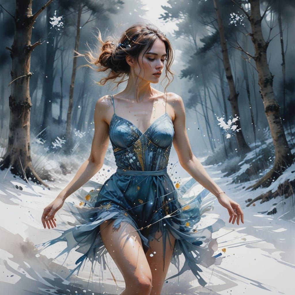 Luxurious Gold Embroidered Evening Gown in Watercolour Style