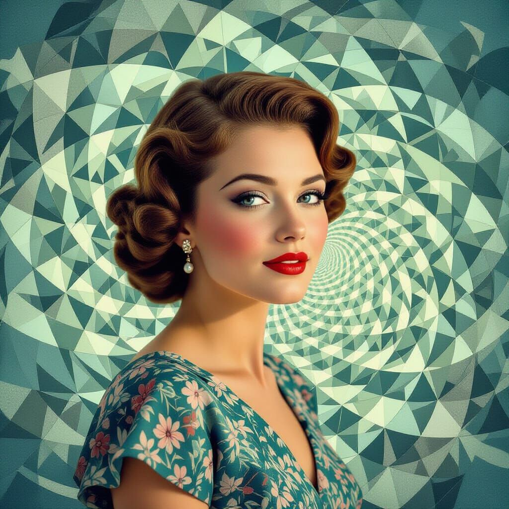 1950s Woman Portrait in Double Exposure