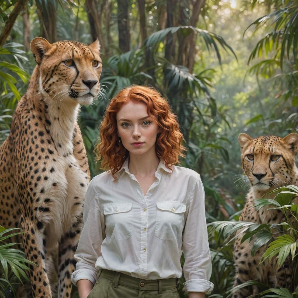 Woman with Cheetah in Jungle: Oil Painting Portrait