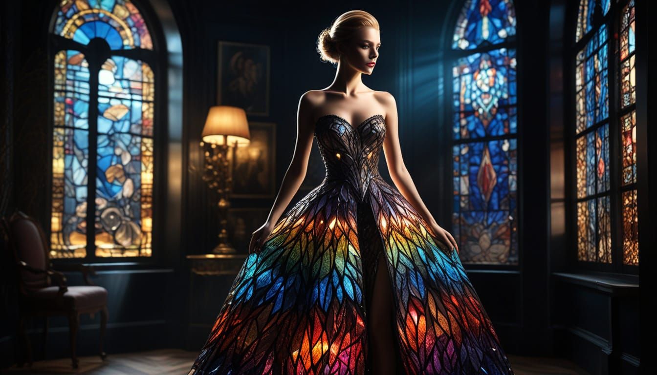 Haute Couture Stained Glass Dress on Crystal Mannequin