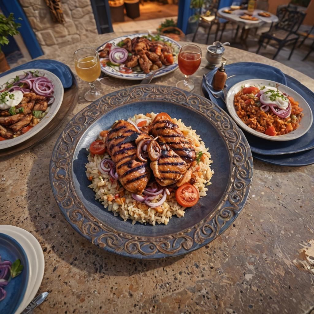 Barbecued Chicken Dinner in Lavish Restaurant: Fantasy Art