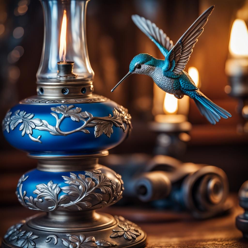 Antique Lamp and Hummingbird