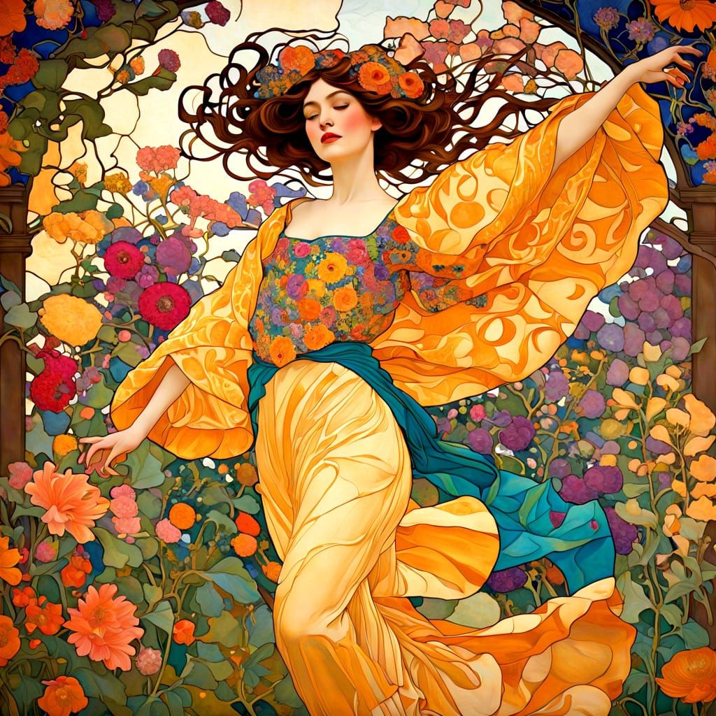 Art Nouveau Dancer in a Floral Garden
