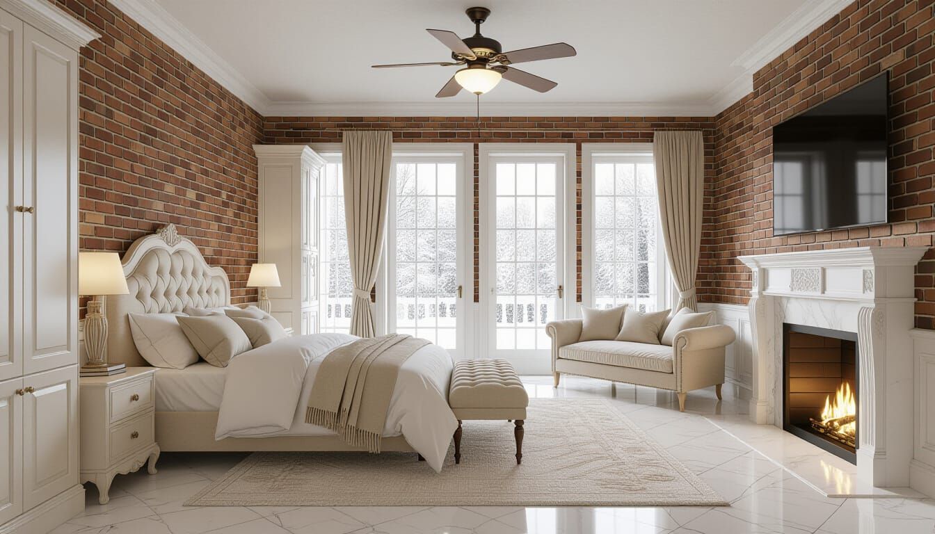 Charming Victorian Bedroom with Snowy Landscape View