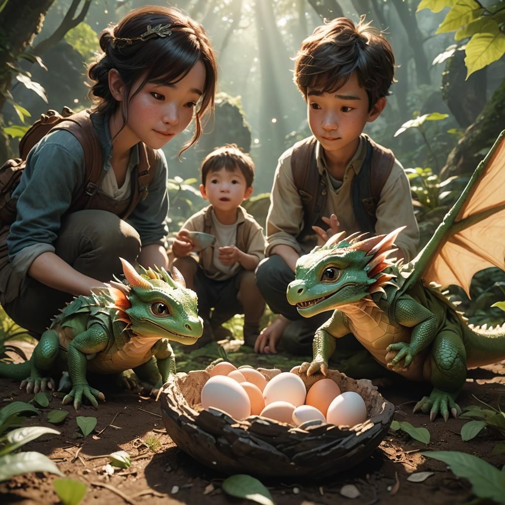 Newborn Dragon Hatching in Fantasy Forest