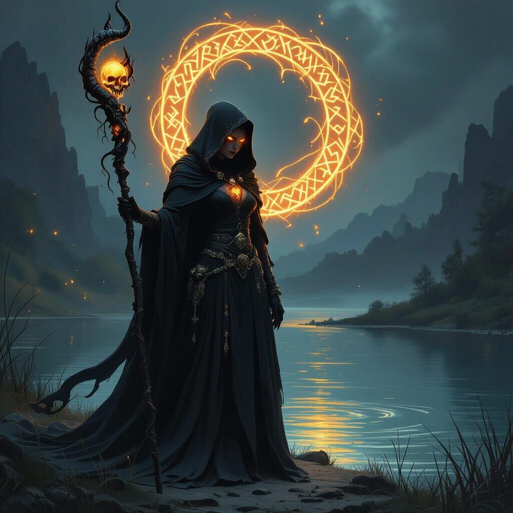 Bloodmagic Warlock with Spectral Serpent in Dark Fantasy