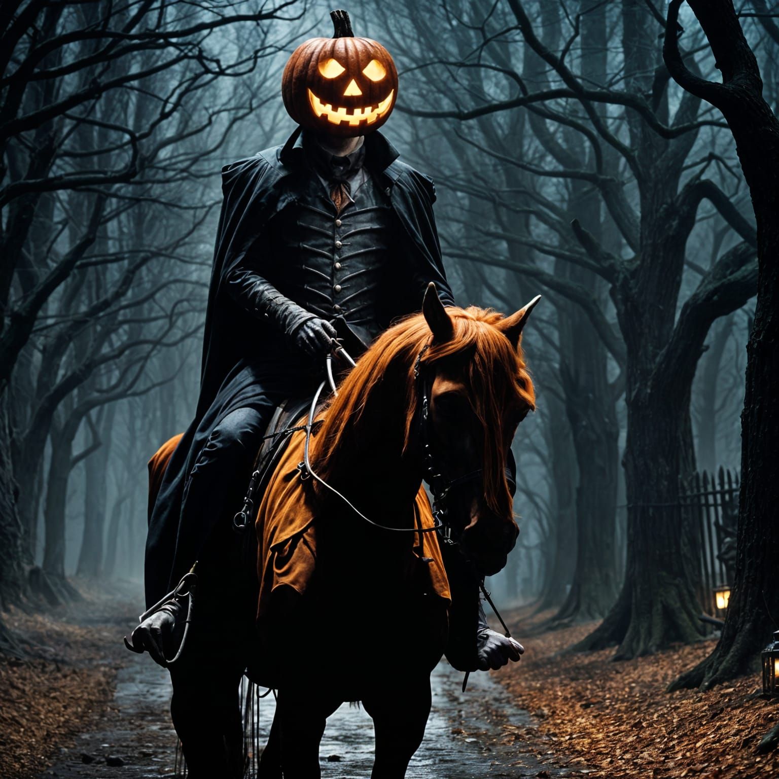 Headless Horseman with Jack-O'-Lantern Head, Sinister Horror
