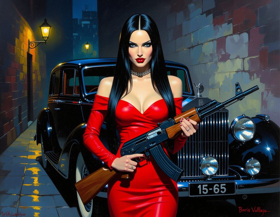 Gothic Woman in Alley: An Expressionistic Oil Painting