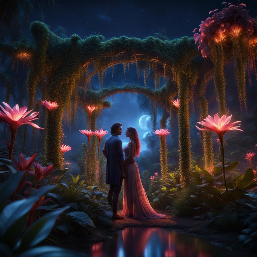 Lovers in a Magical Glowing Garden