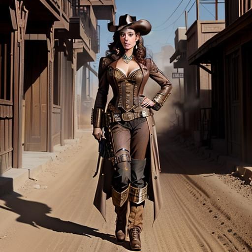 Steampunk Gunfighter Deanna Troi Portrait in Pastel