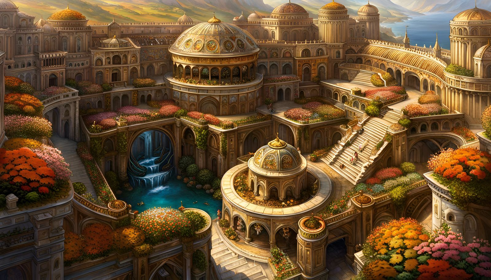 Terraced Flower Citadel in High Fantasy Style