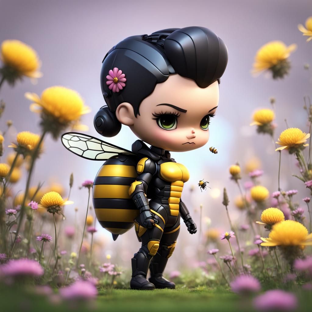 Futuristic Bee Warrior Woman in Chibi Pixar Style