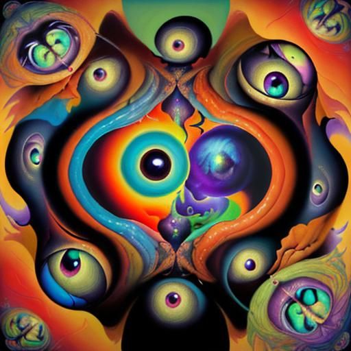 Surreal Oil Painting: Piercing Eyes in a Kaleidoscope of Cha...