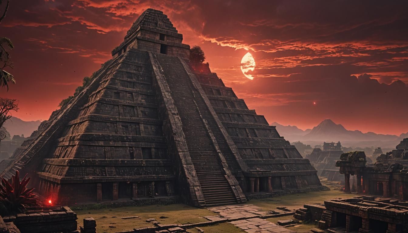 Ancient Aztec Temple of Doom in a Bloody Red Haze