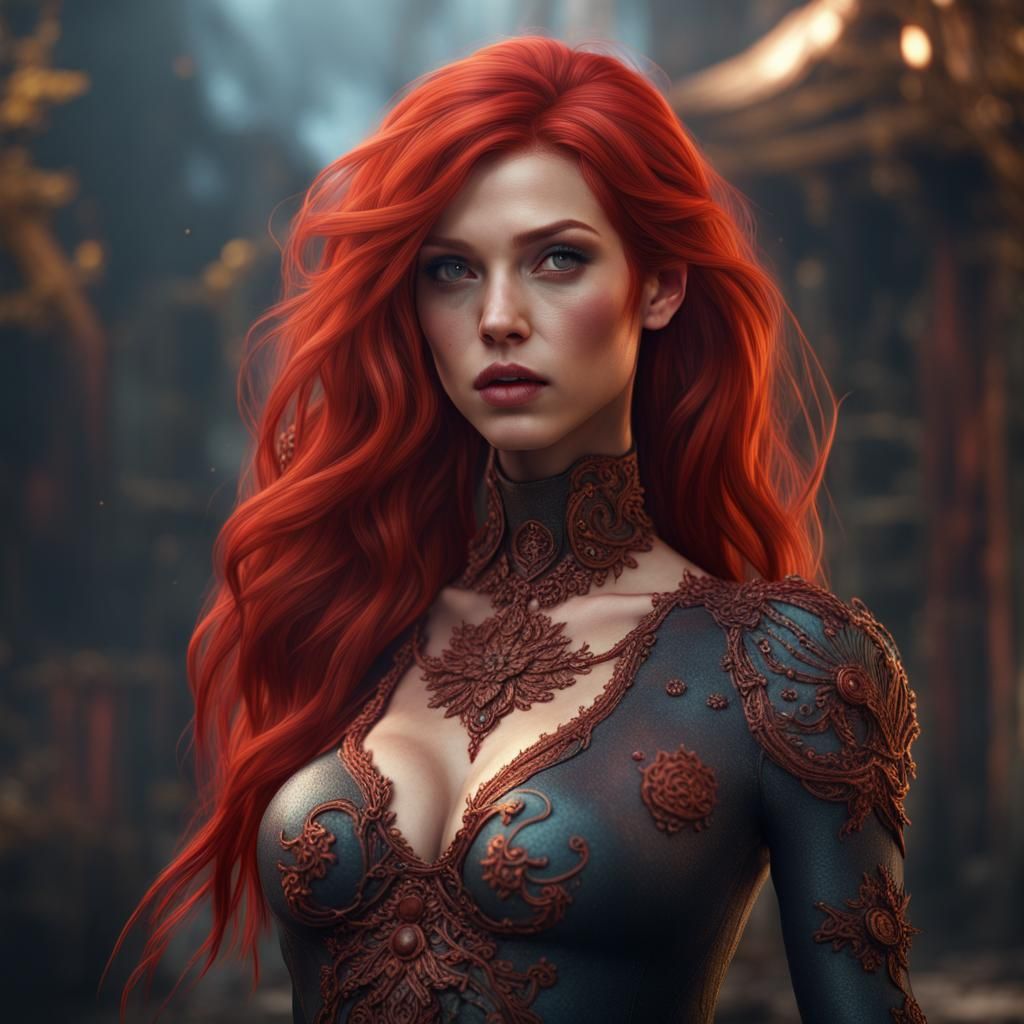 Red-Haired Supermodel in Detailed Matte Painting