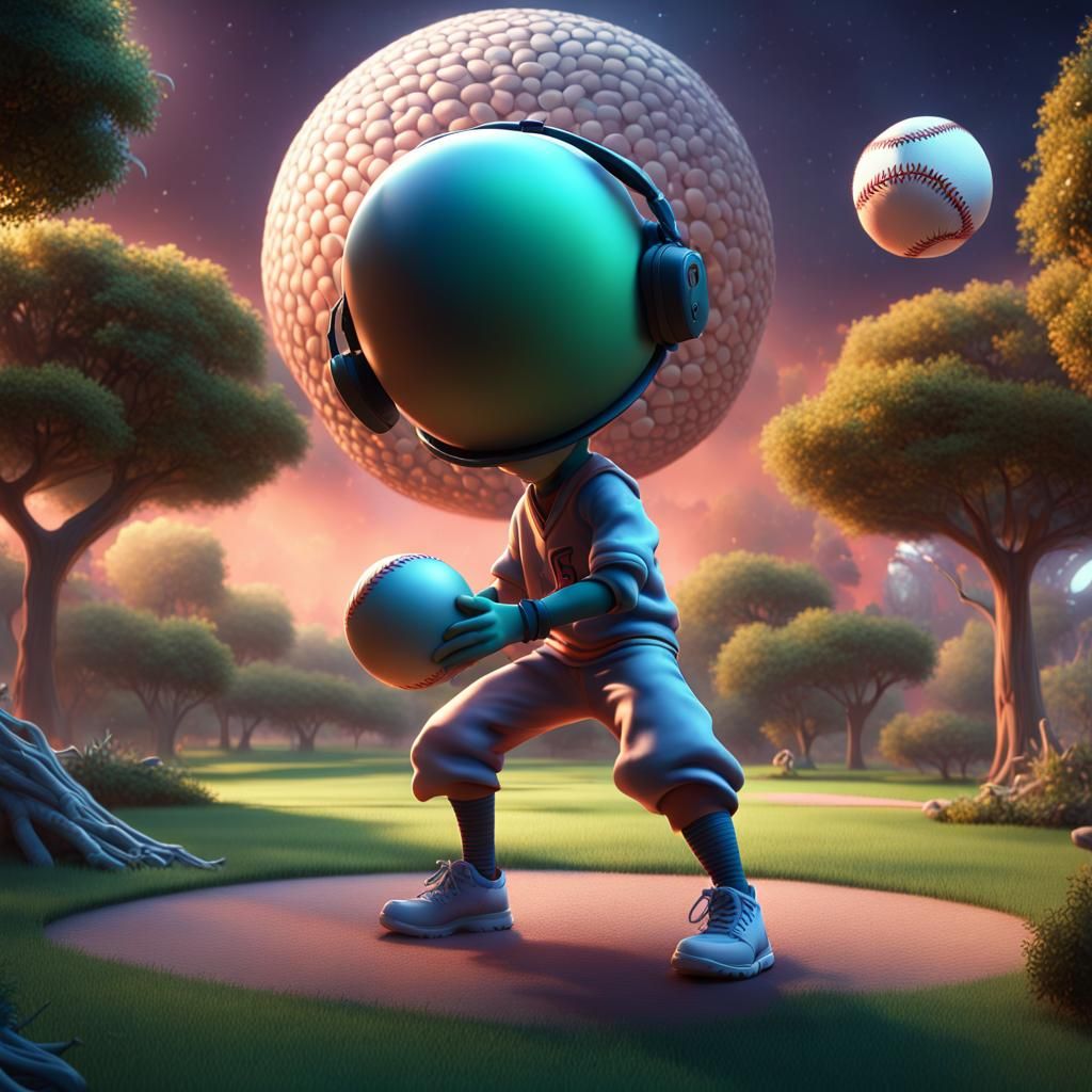 Alien Baseball Toon Hitting Ball Through Wormhole