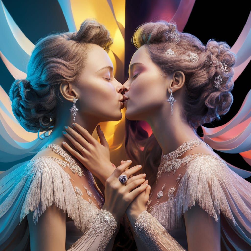 Passionate Kiss: Hyper-Detailed Portrait in Digital Art Styl...