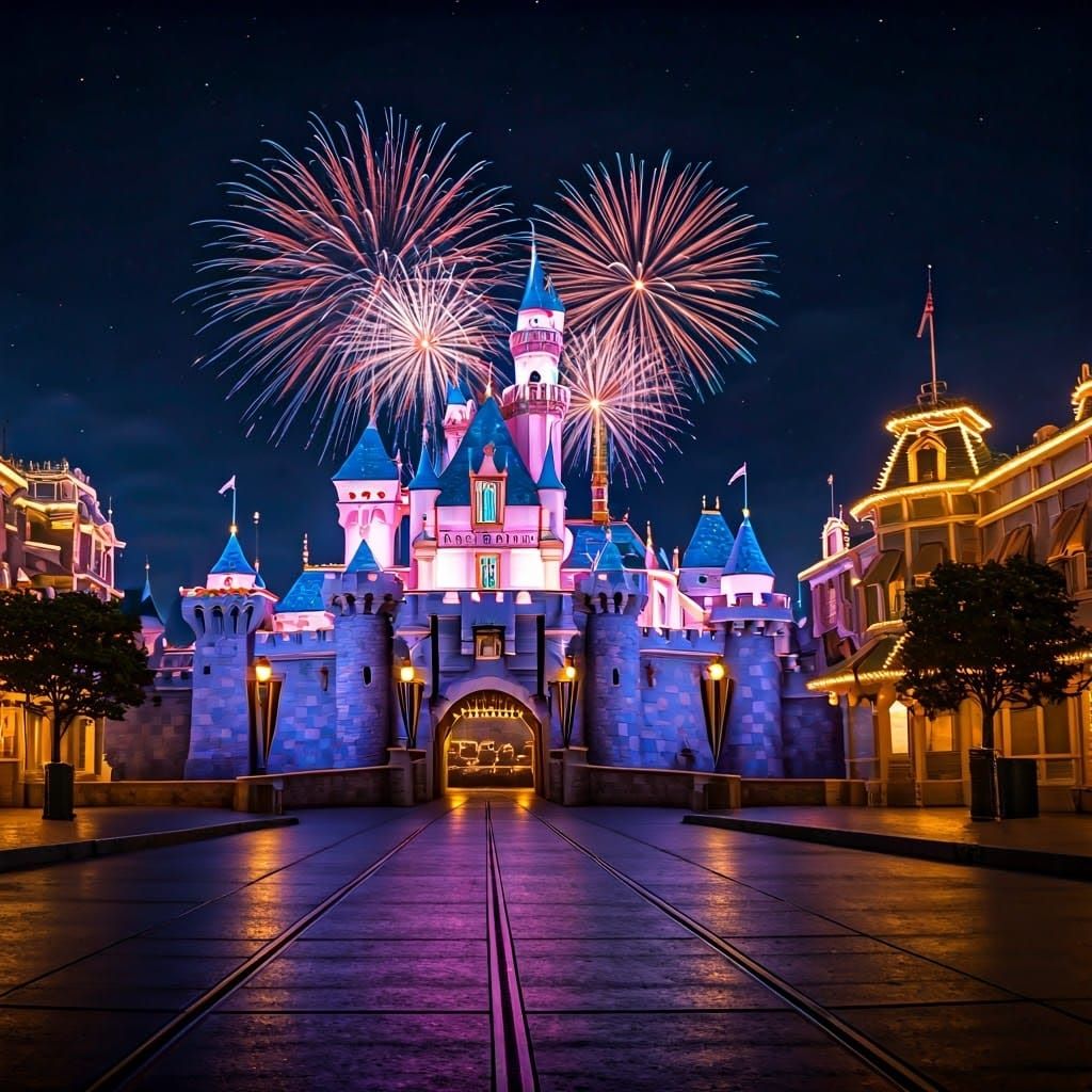 Disneyland at Night: Fantasy Architecture and Fireworks