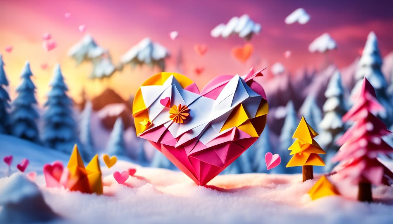 Anime Origami Heart with Roses, Winter Sky