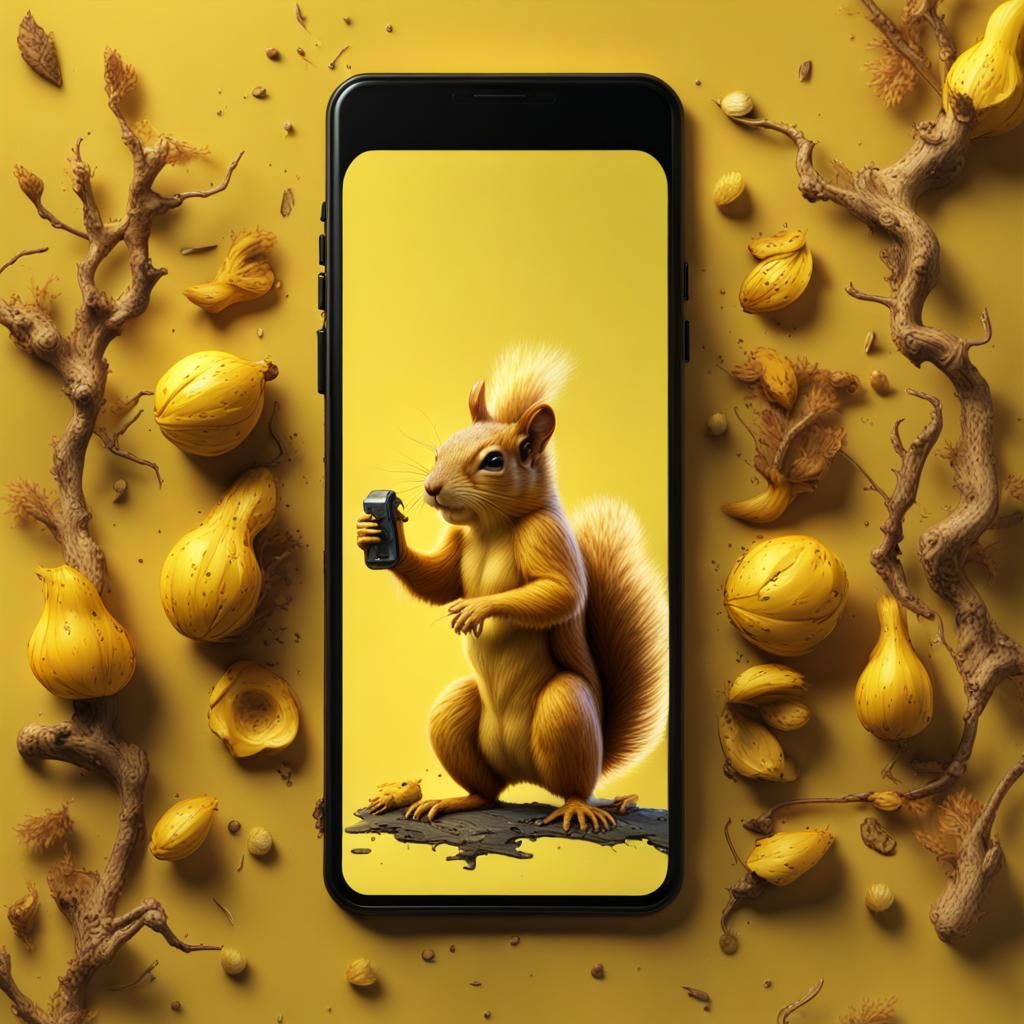 Yellow Squirrel Phone in Detailed Matte Painting