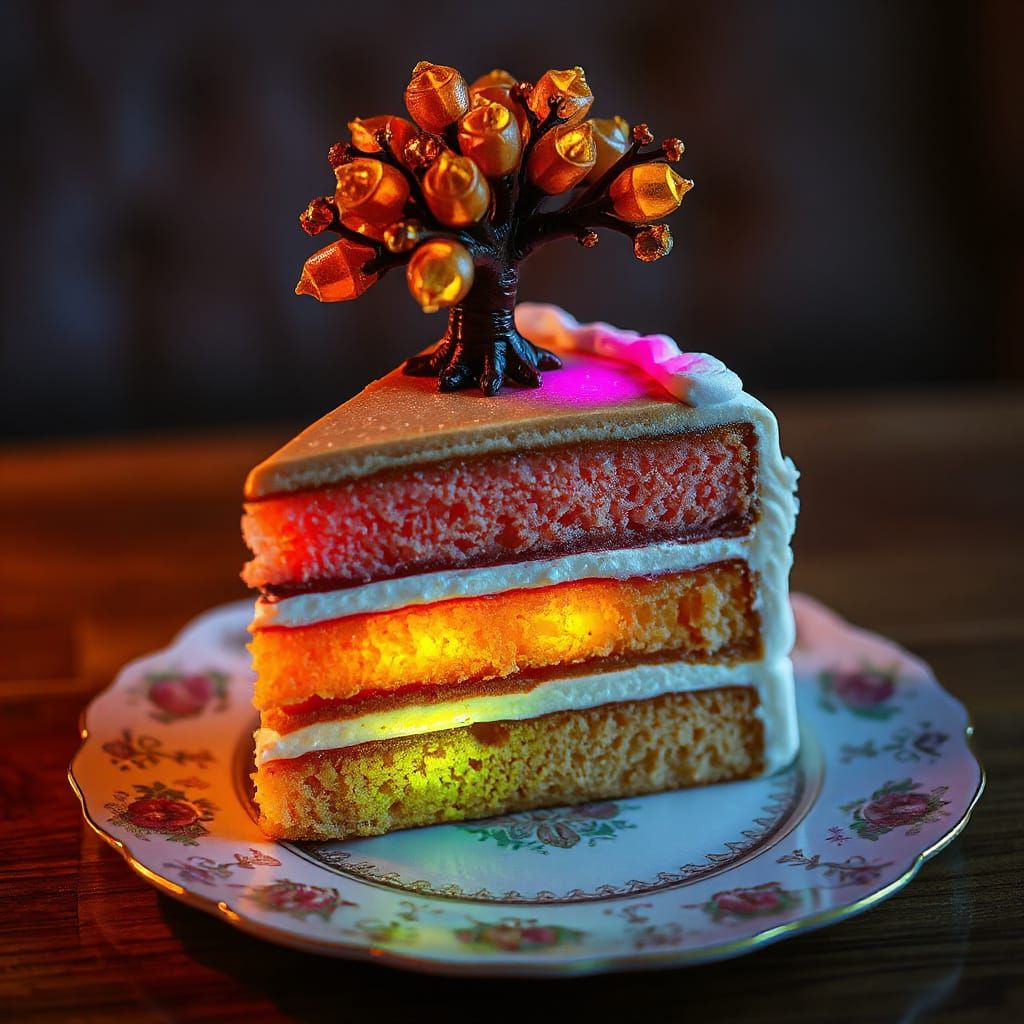 Vibrant Glowing Layer Cake with Caramel Tree