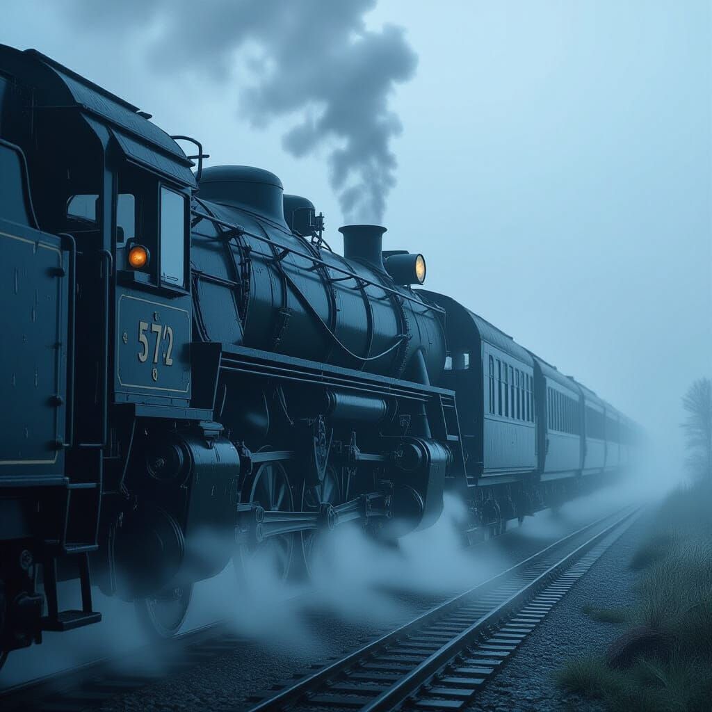 Vintage Steam Train in Mysterious Fog