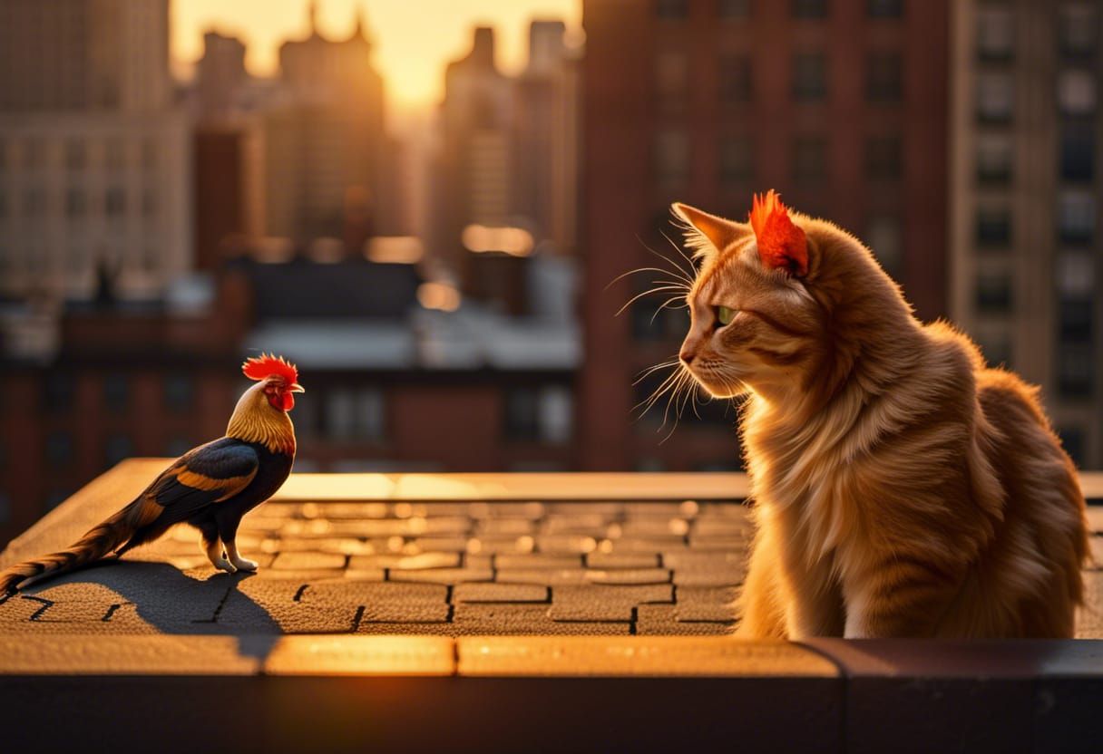 Mozart Cat on NYC Rooftop in Harlem Renaissance Style