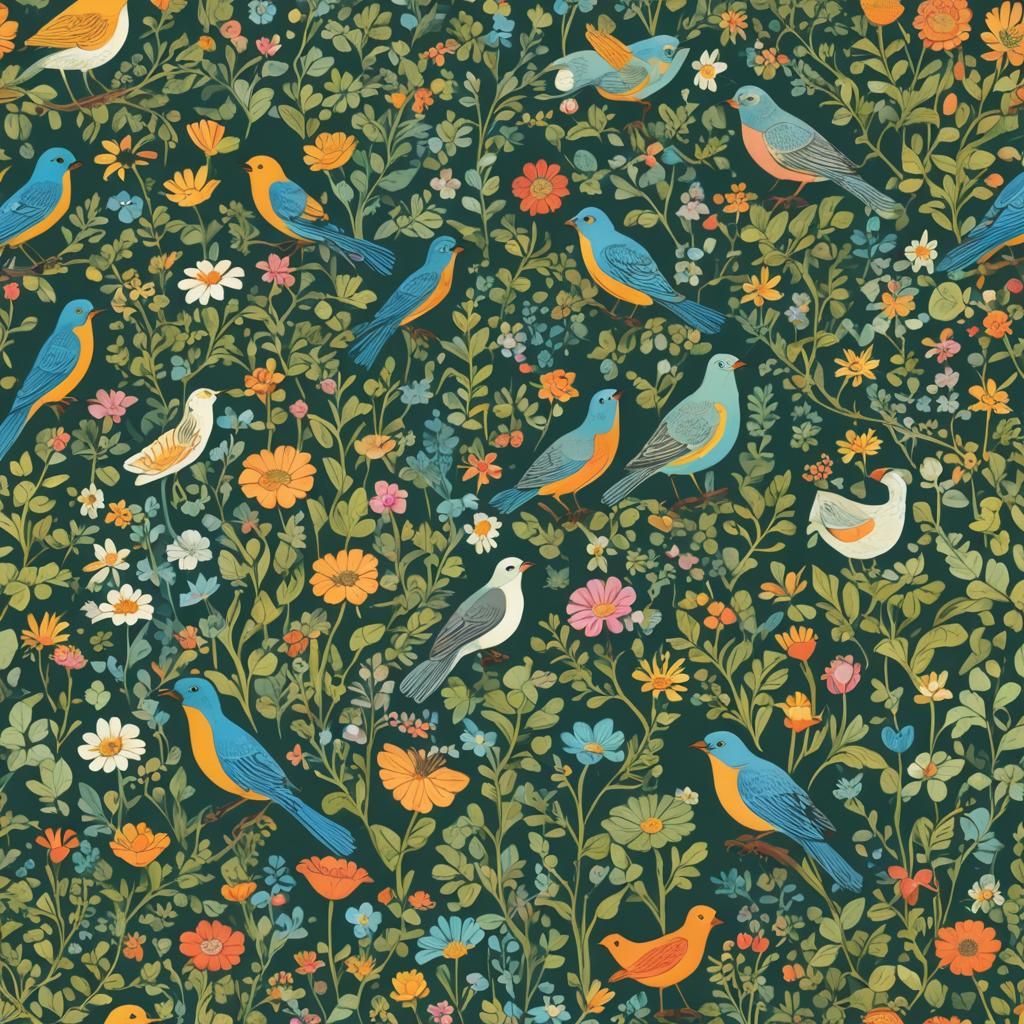 Enchanted Garden with Magical Birds