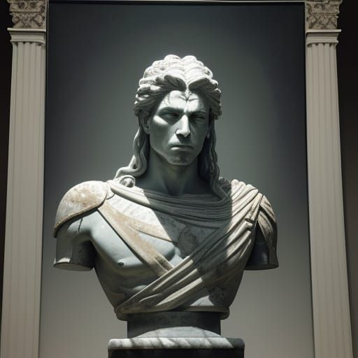 Tragic Warrior's Defiance in Surreal Melting Sculpture