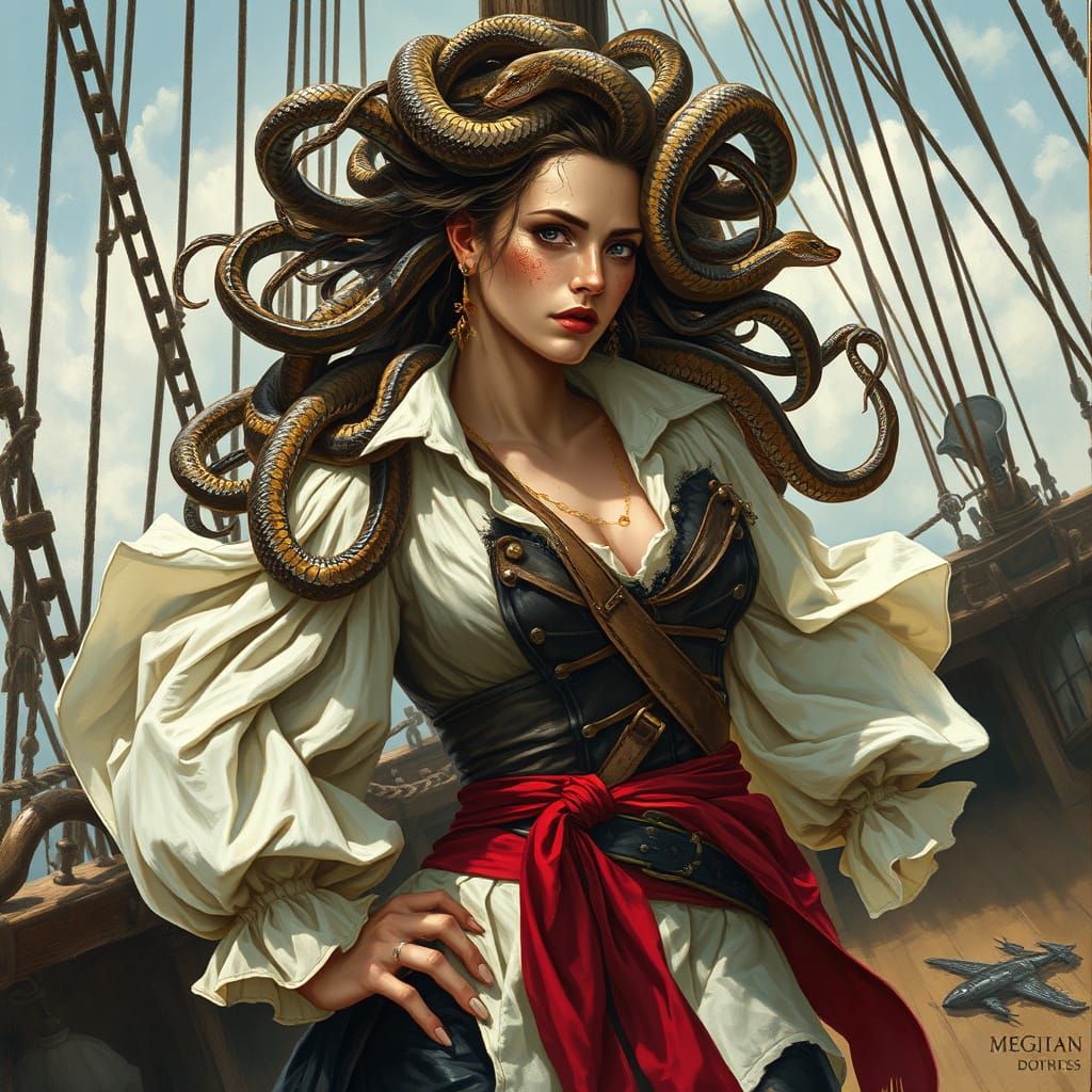 Serpentine Pirate Maiden in Frazetta-Inspired Fantasy Art