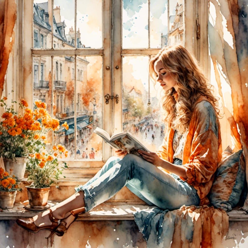 Dreamcore Portrait of Reader in Sunny Window