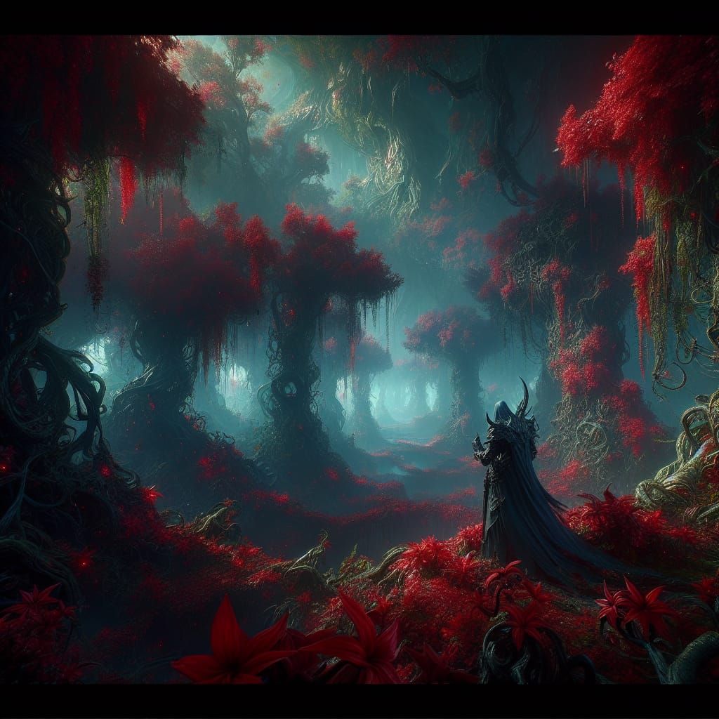 Eldritch Warlock in Forest of Blood Red Flowers