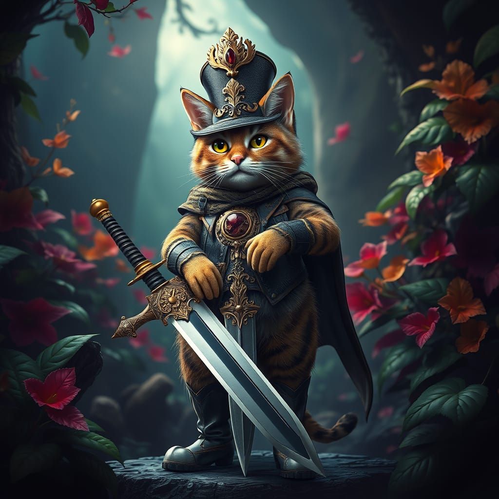 Regal Tabby Cat Hero in Fantastical Realm