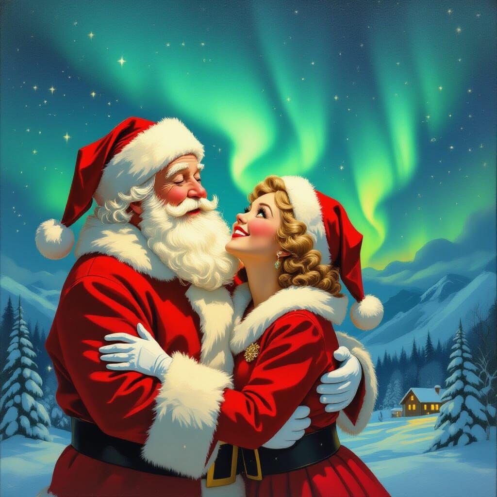 Santa and Mrs Claus Admire Northern Lights
