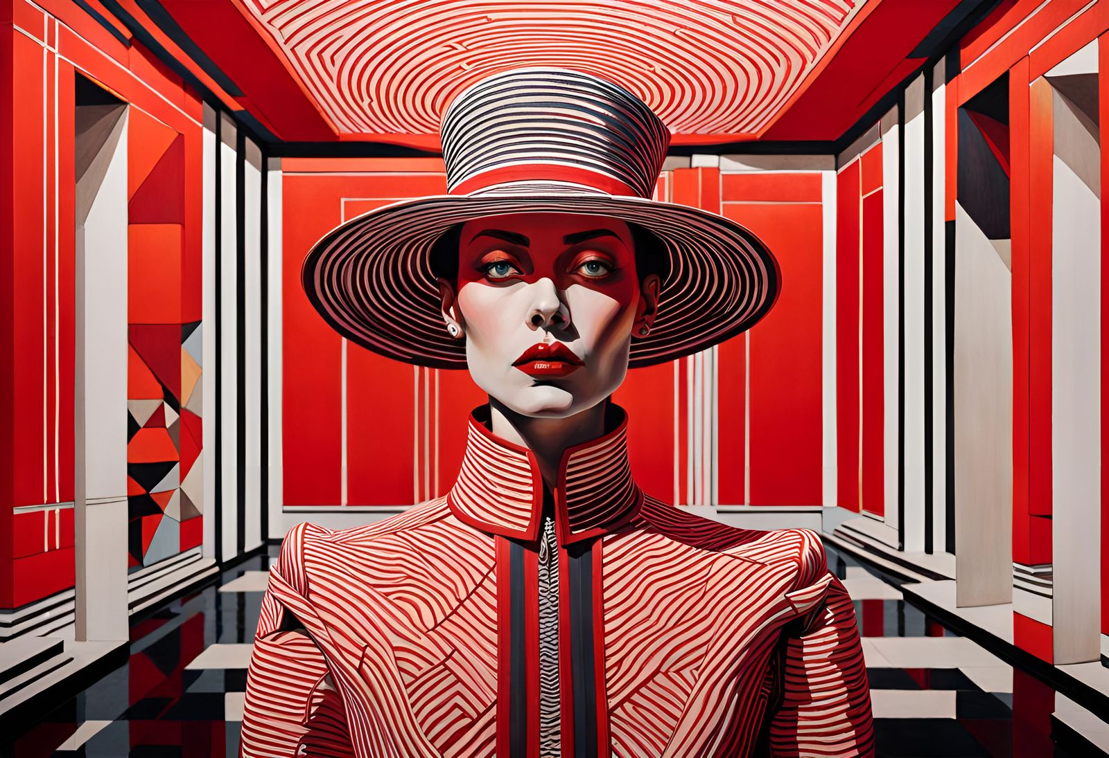 Woman's Anatomy with Geometric Elements, in Mixed Media