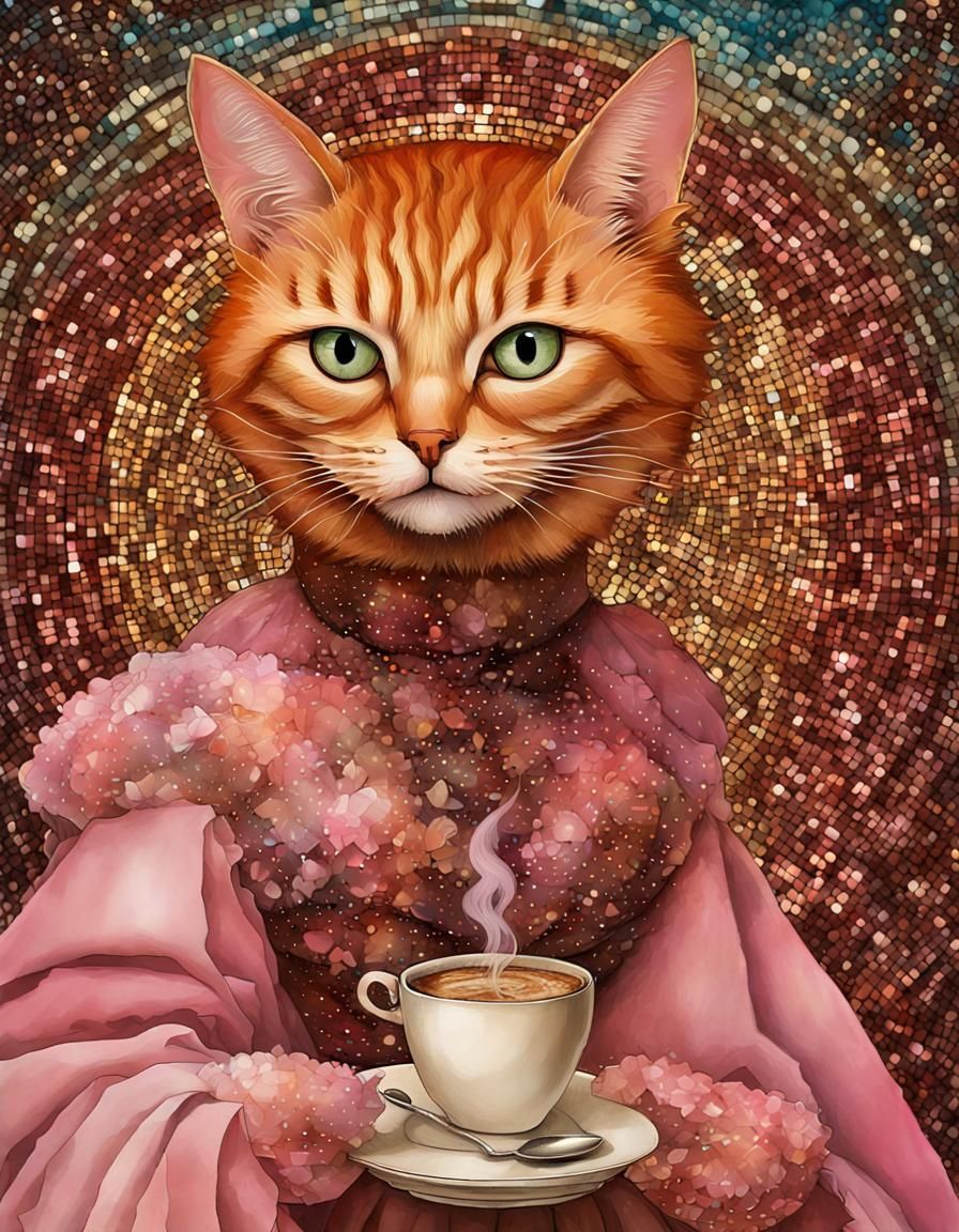 Pink glitter coffee cat. 💗😀