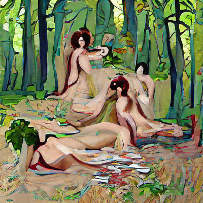 Nude Women Enjoying Wine in Forest