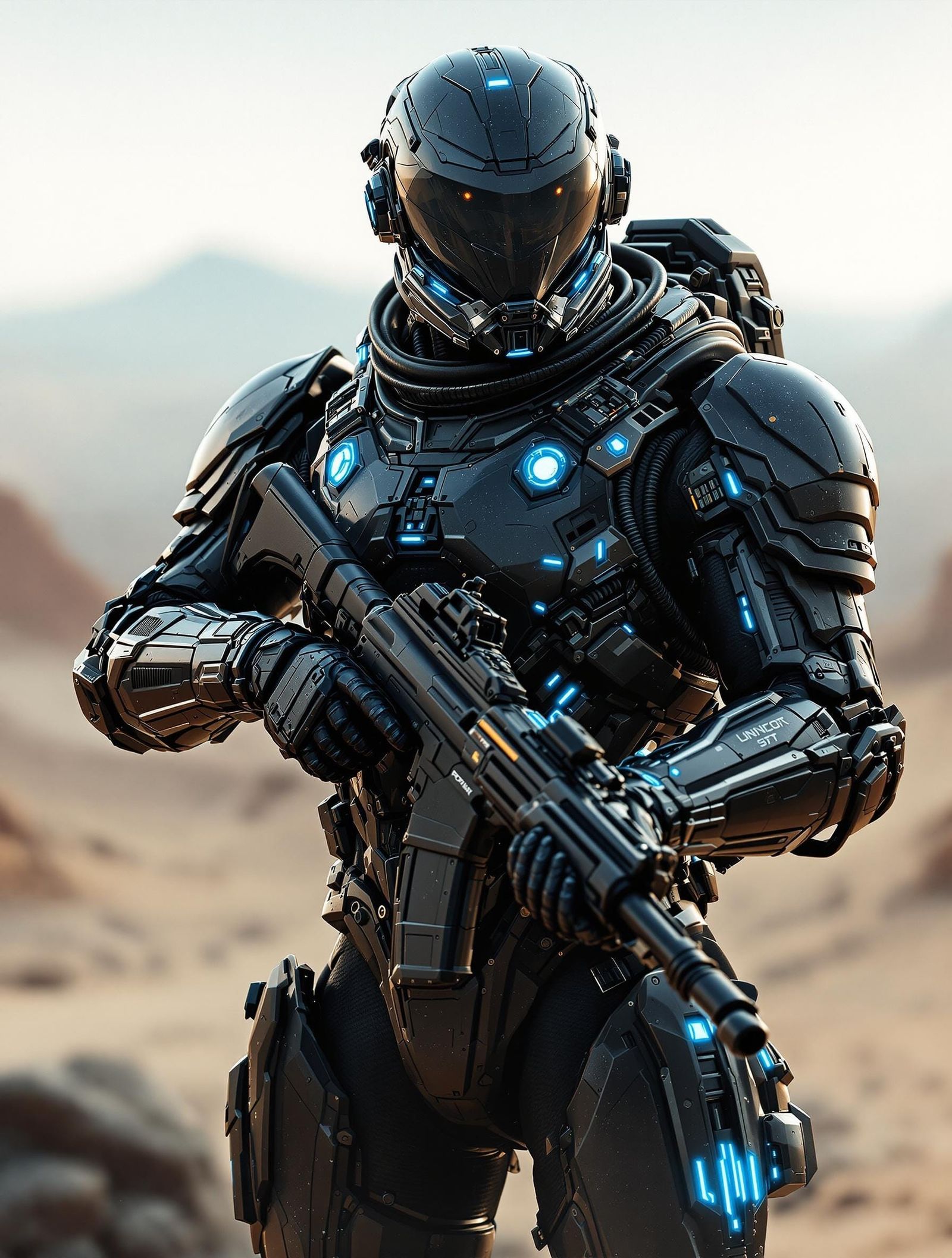 Futuristic Space Soldier in Hyper-Realistic Armor