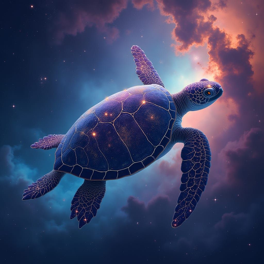 Celestial Sea Turtle Gliding Through Nebula