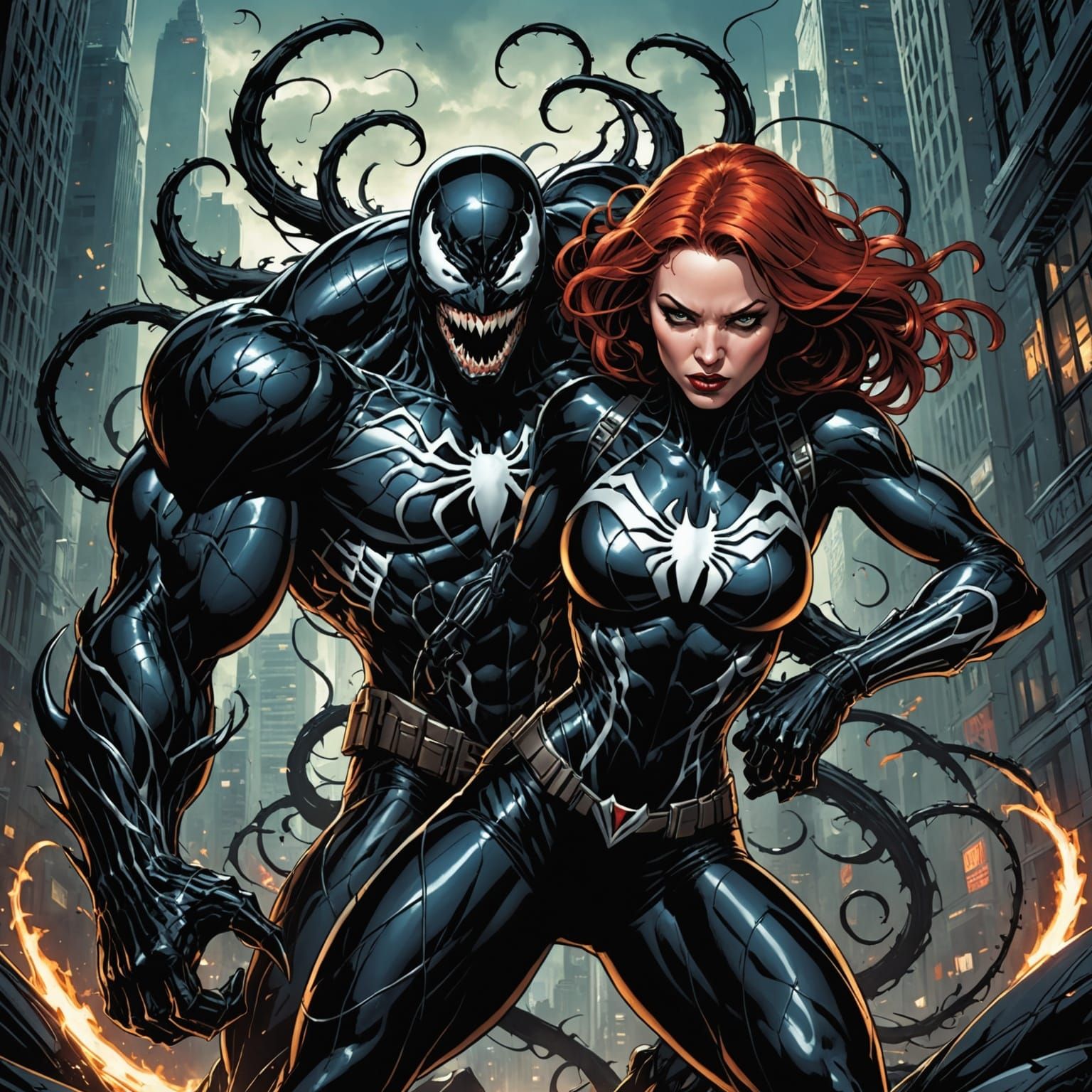 Venom Symbiote Transforms Black Widow: Comic Book Art
