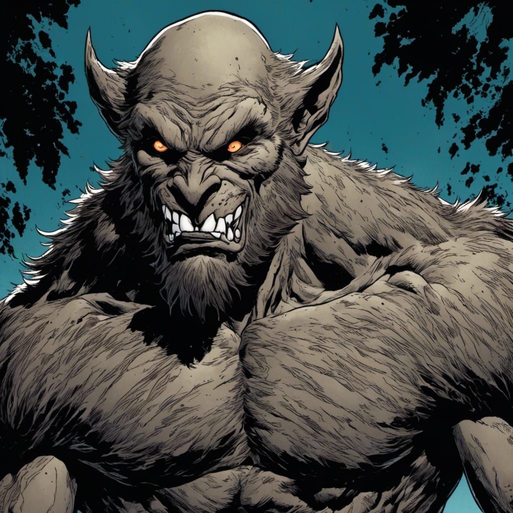 Hairless Werewolf Chest in Comic Book Style