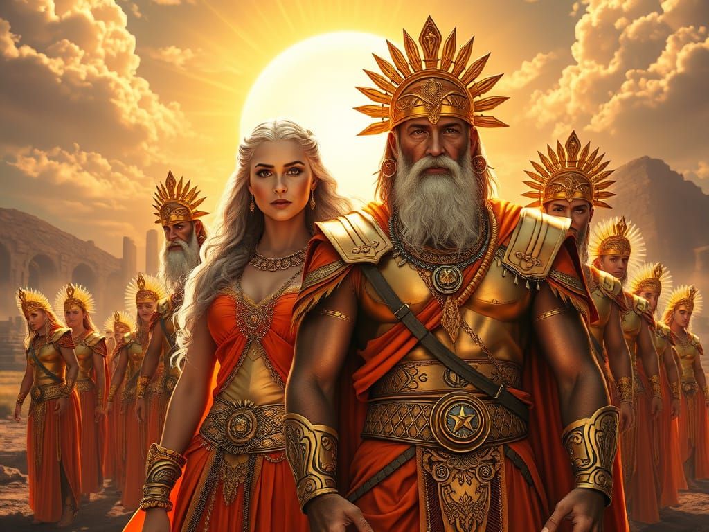 Solar Gods: Radiant Deities in Orange Silk Attire