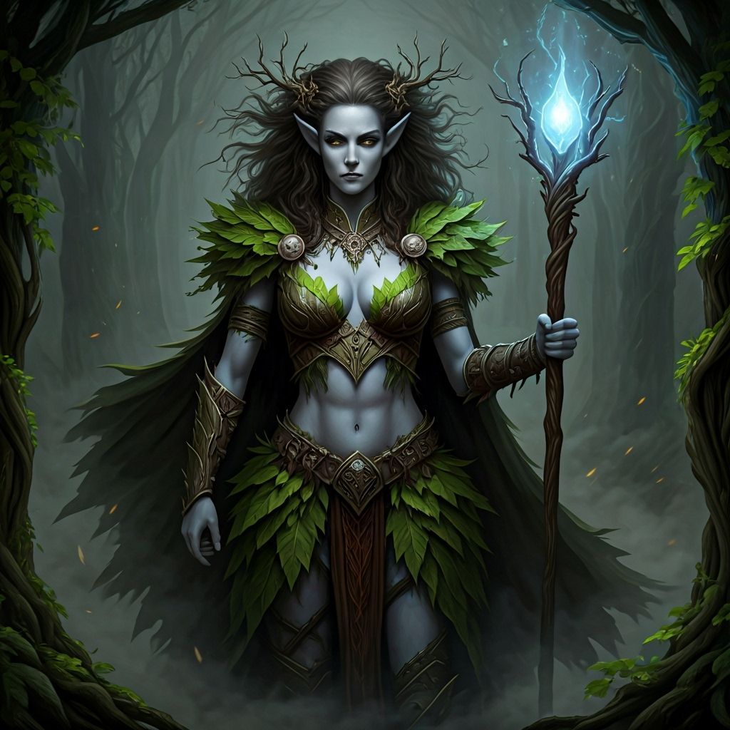 Elf Warrior in Misty Forest, Dark Druid Spirit