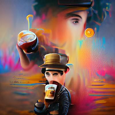 Hipster Charlie Chaplin Drinks Cold Brew
