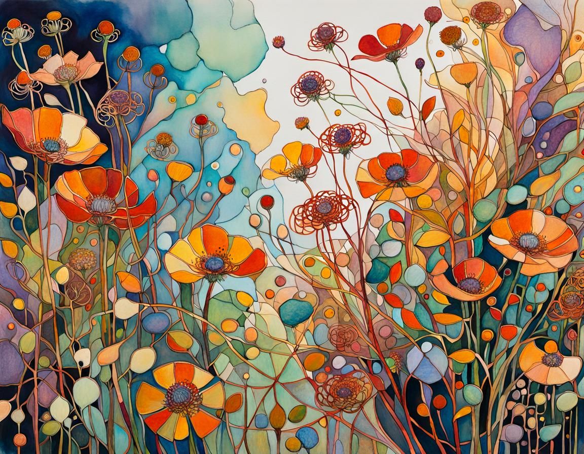 Intricate Abstract Wildflowers in Autumn Colors