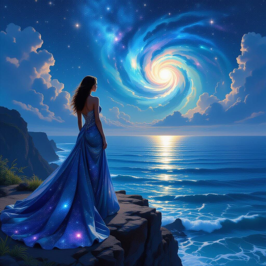 Curvaceous Woman Overlooking Tropical Ocean