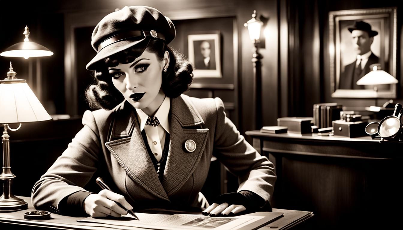 Pin-Up Detective Girl in 1920s Crime Scene