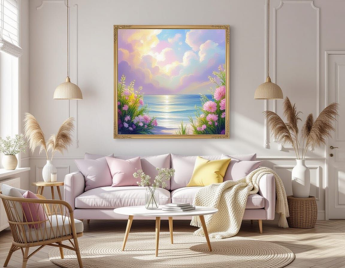 Lilac Shabby Chic Living Room: Impressionist Rococo Painting