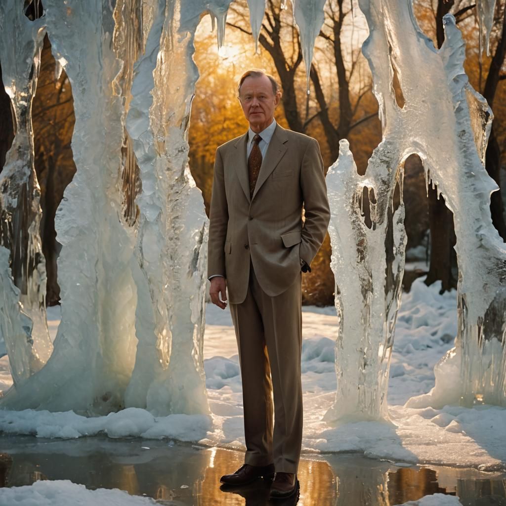 Impressionistic Ice Sculpture Melts in Golden Light